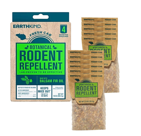 Fresh Cab pouch closeup shows plant-based rodent deterrent for storage areas.
