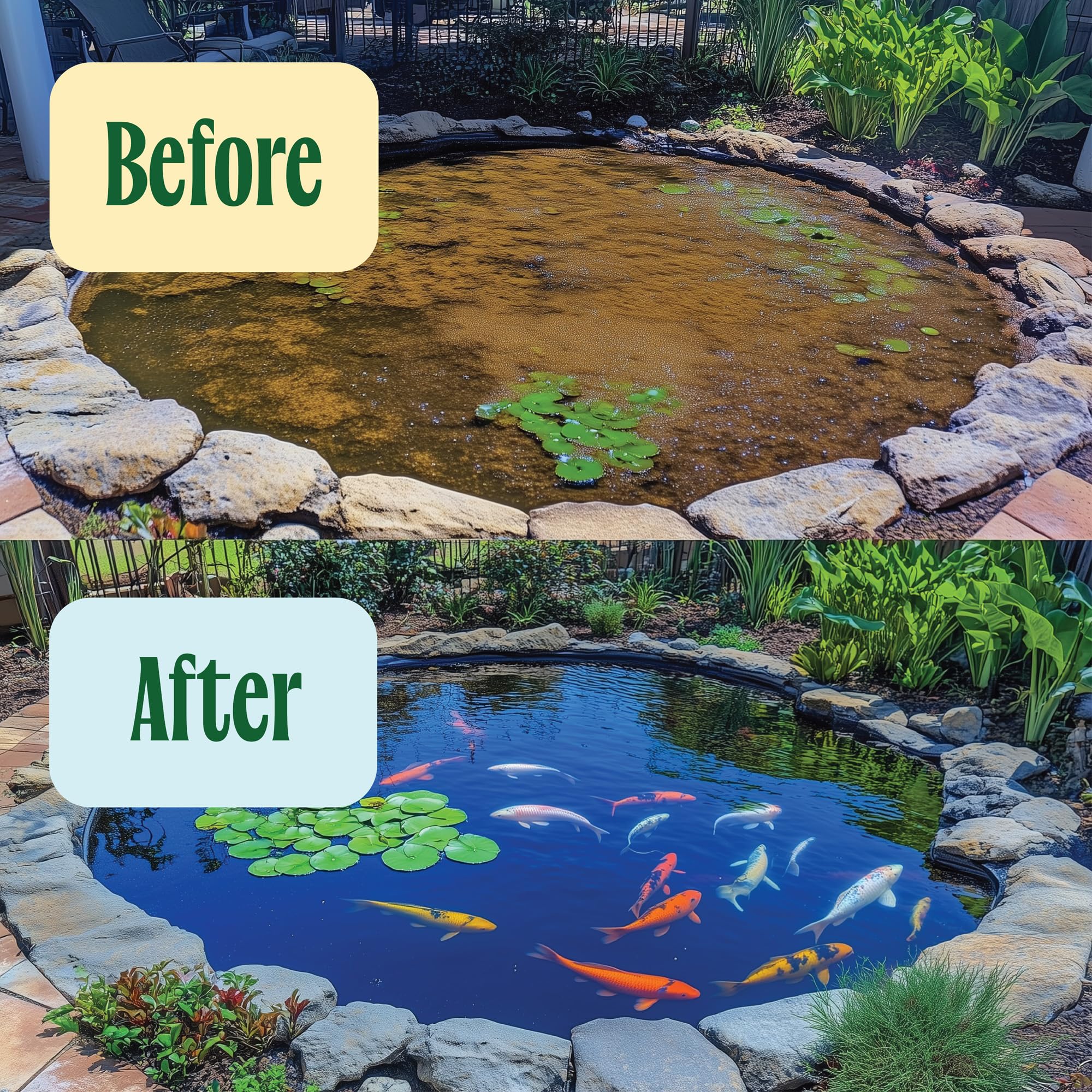 Fresh Pond Koi Pond Water Treatment in clear water scene
