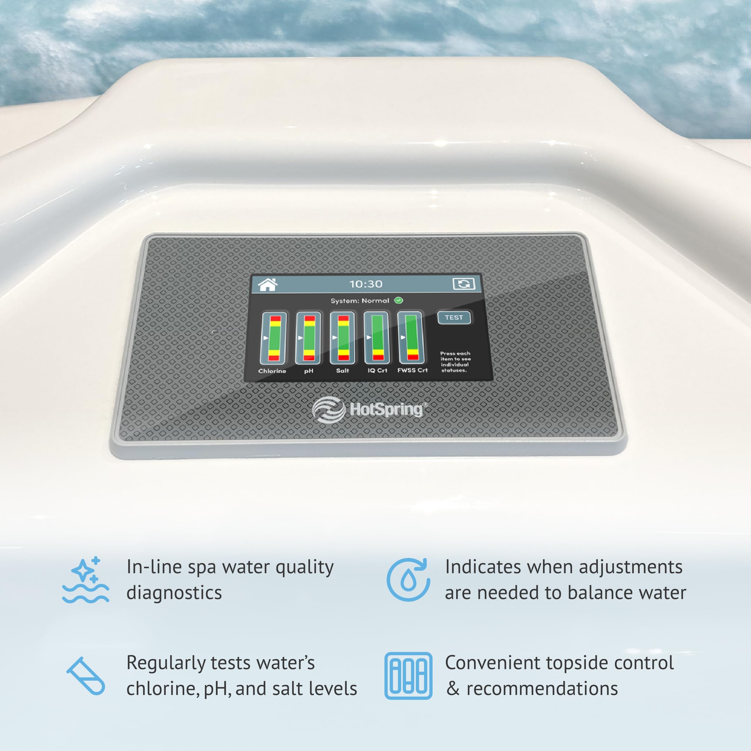 FreshWater Smart Monitoring Sensor installed in a spa environment for balance