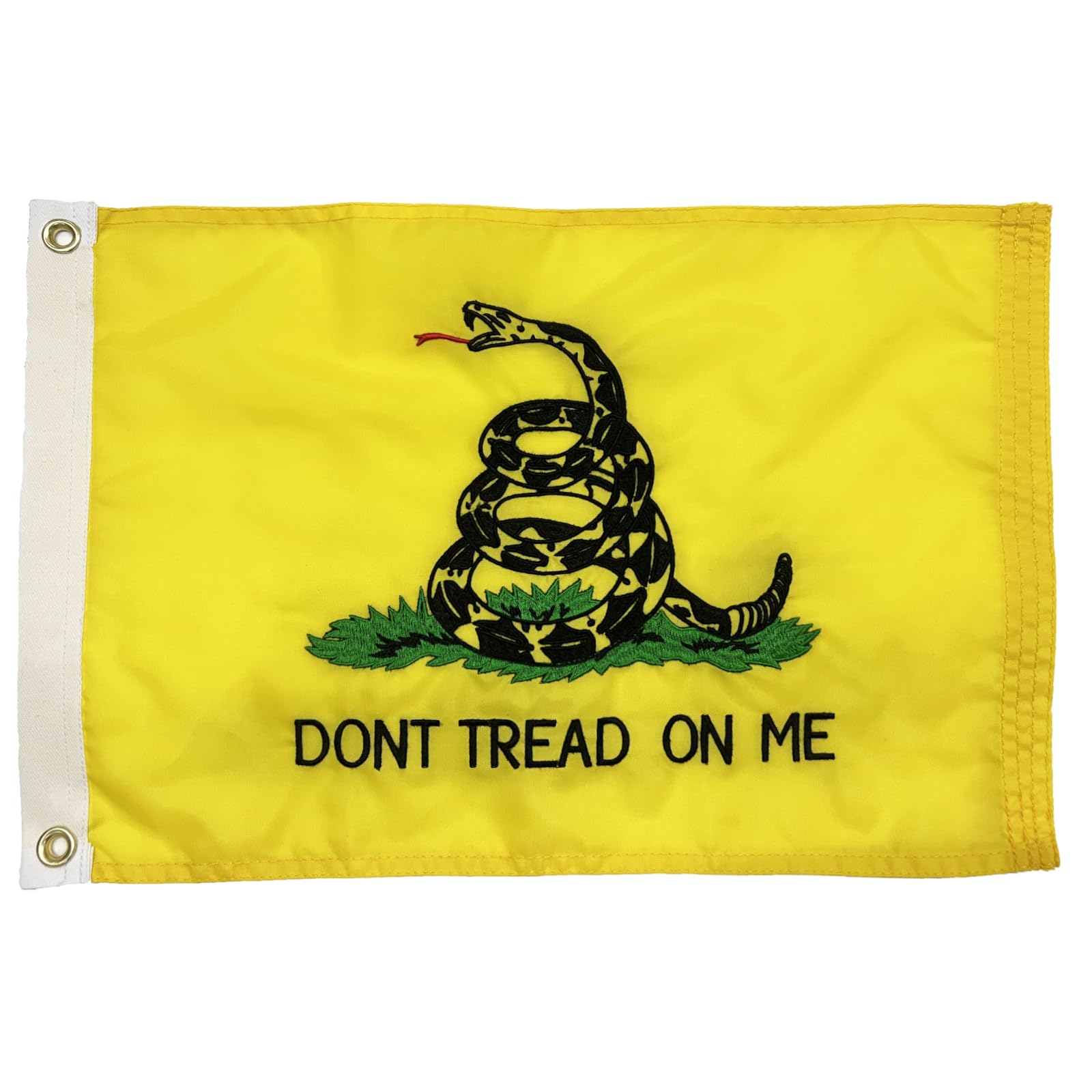 FRF Dont Tread On Me flag 12x18 inches on display with Gadsden emblem
