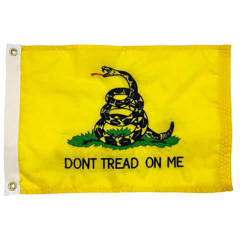 FRF Dont Tread On Me flag 12x18 inches on display with Gadsden emblem