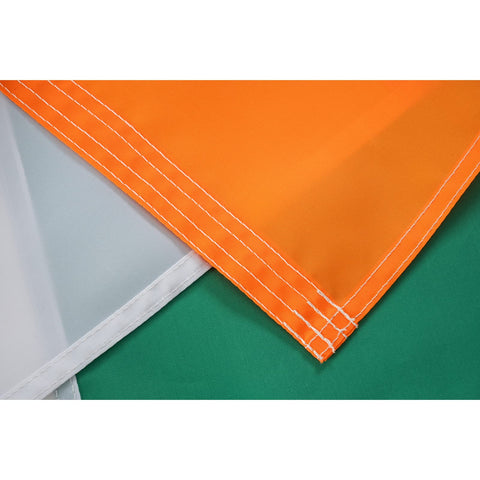 FRF FLAG Irish flag close-up showing edge stitching for lasting display.