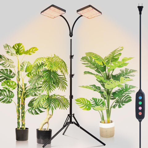 FRGROW 2026 2Head Grow Light with tripod stand delivers bright full-spectrum illumination for indoor plants.