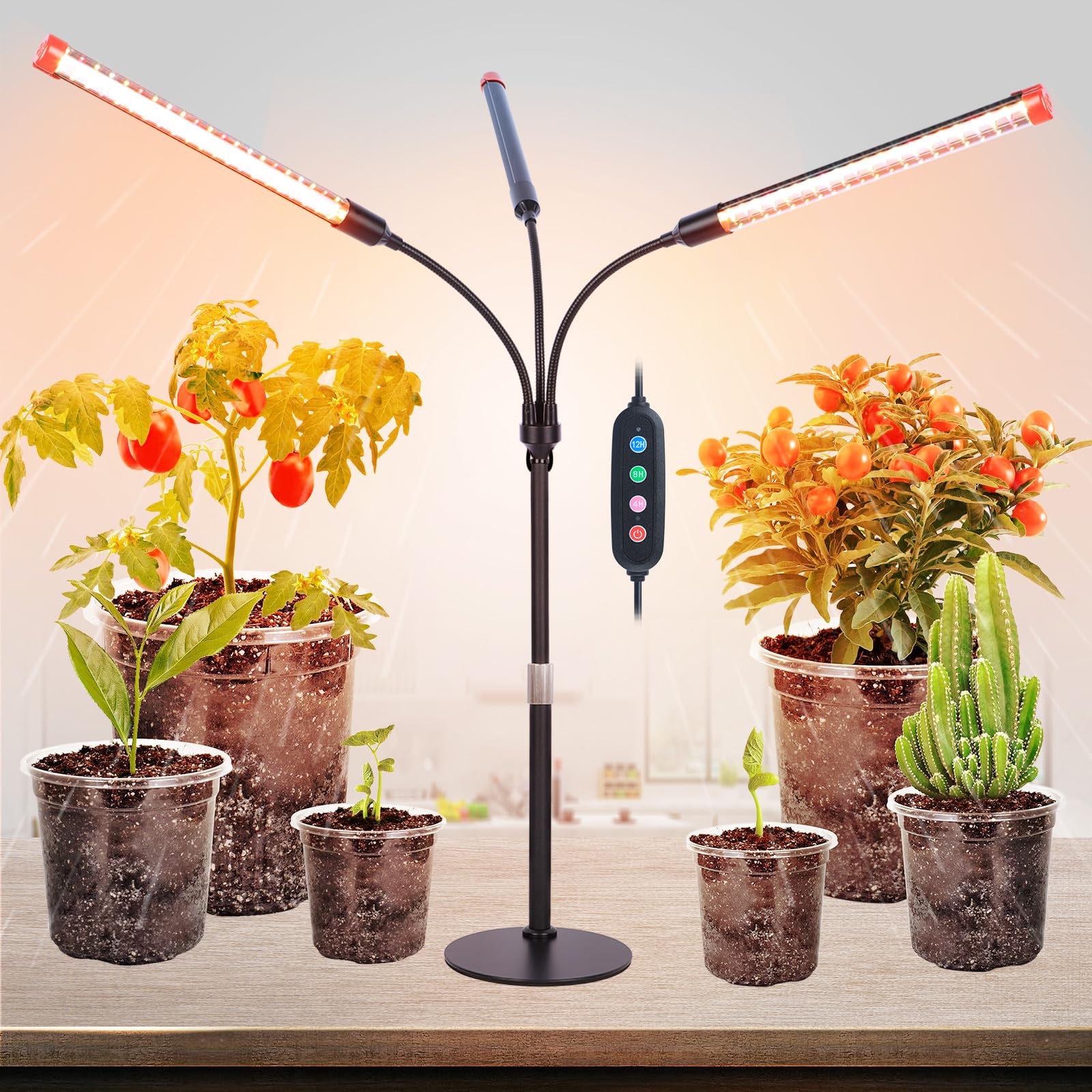 FRGROW 3Head table light with 360° gooseneck for easy positioning and targeted growth.