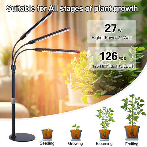 FRGROW 3Head full-spectrum light supports vibrant indoor plant growth.