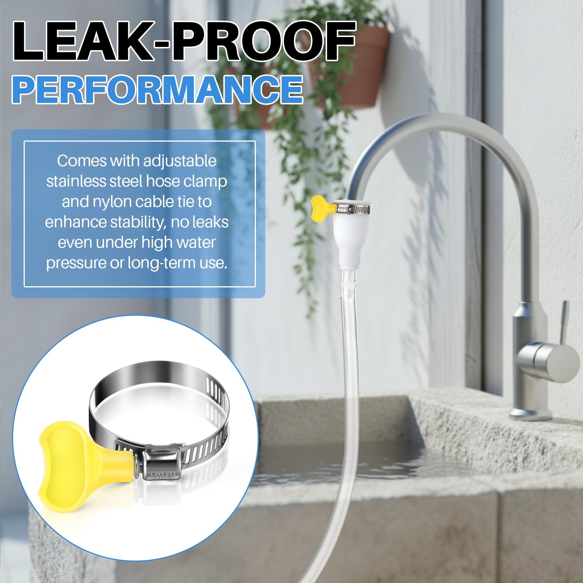 Frienda adjustable connector creates a leak-proof connection on round taps.