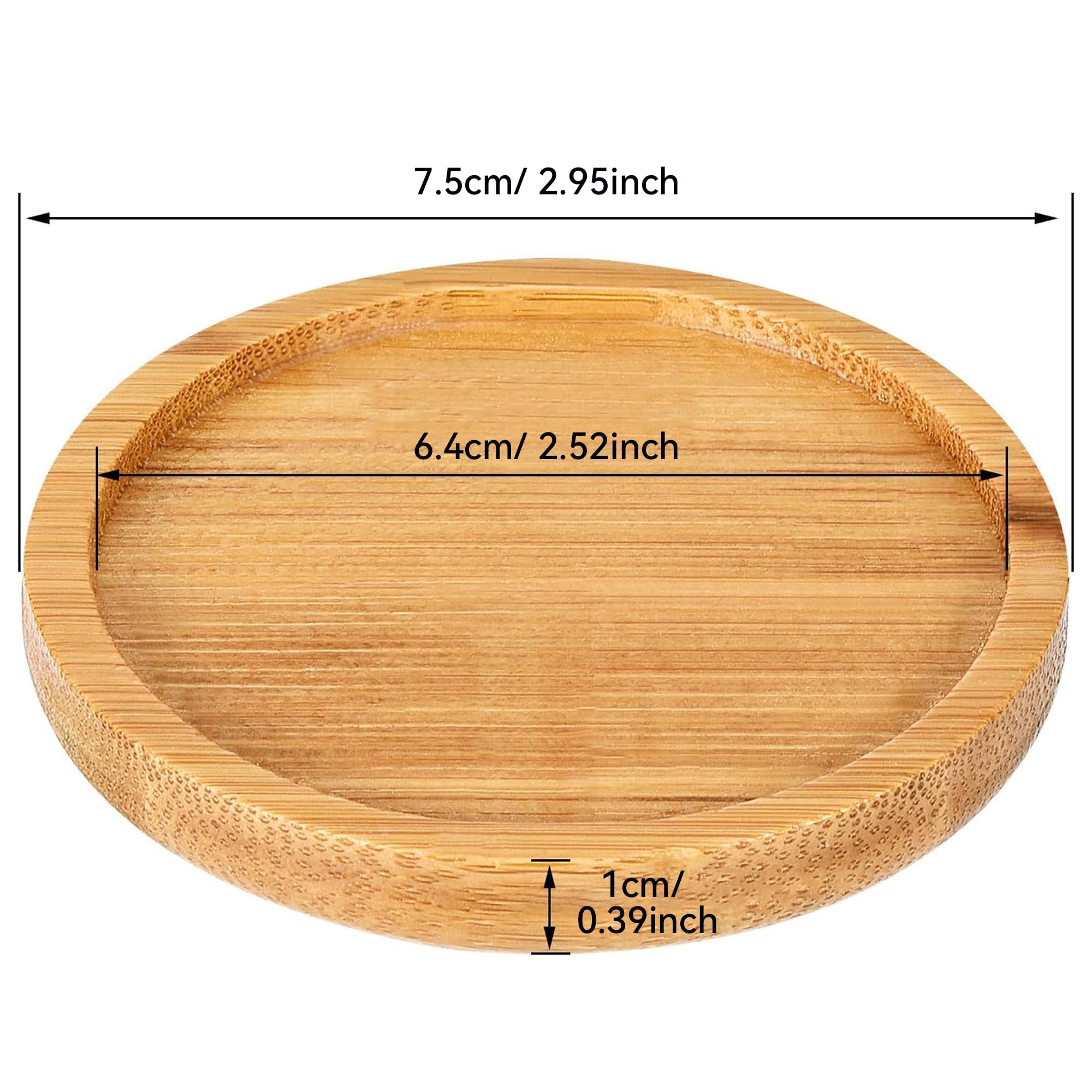 Frienda bamboo round plant saucer in natural wood color complements pots and decor.