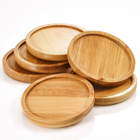 Frienda bamboo plant saucer side view shows smooth finish and raised edge.