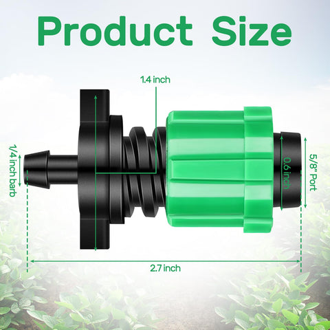 Frienda 1-4 barb connector for 5/8 inch drip tape ensures steady flow.