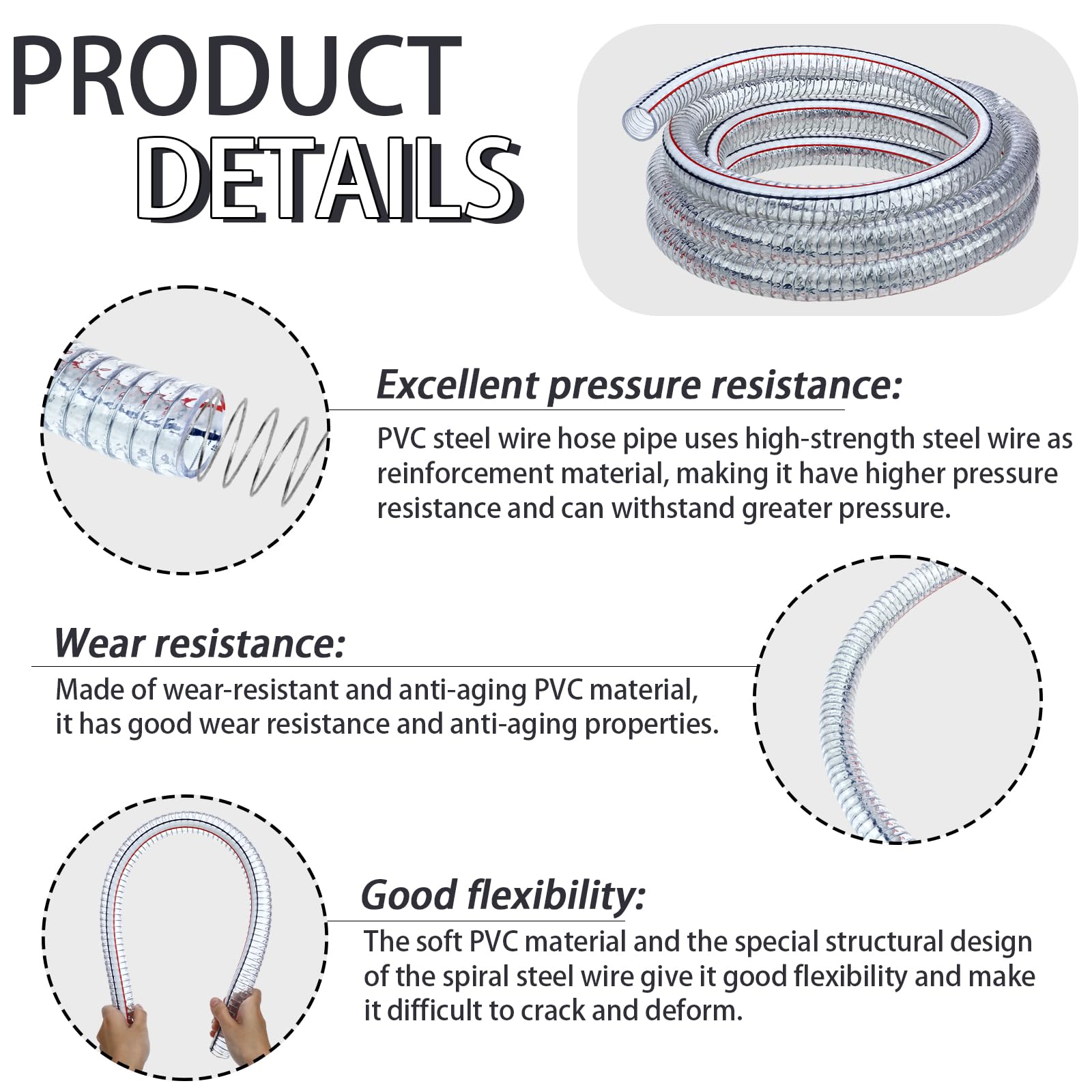Frienda clear reinforced-tube end view displays internal wire strength.