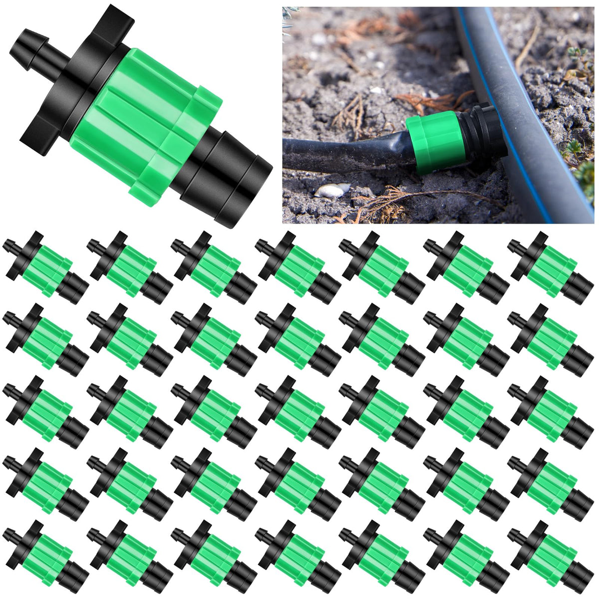 Frienda 50-piece drip tape connector kit for easy irrigation setup.