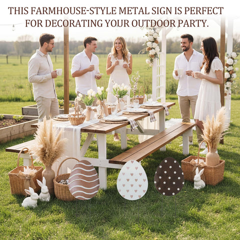 Frienda 13-inch metal stake Easter egg sign adds optional year-round display.