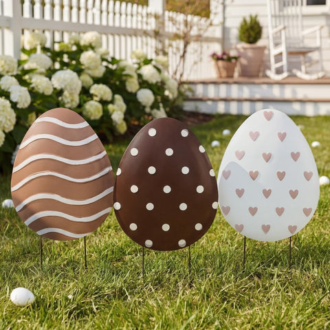 Frienda Easter eggs yard sign with polka dots brightens outdoor spring display.