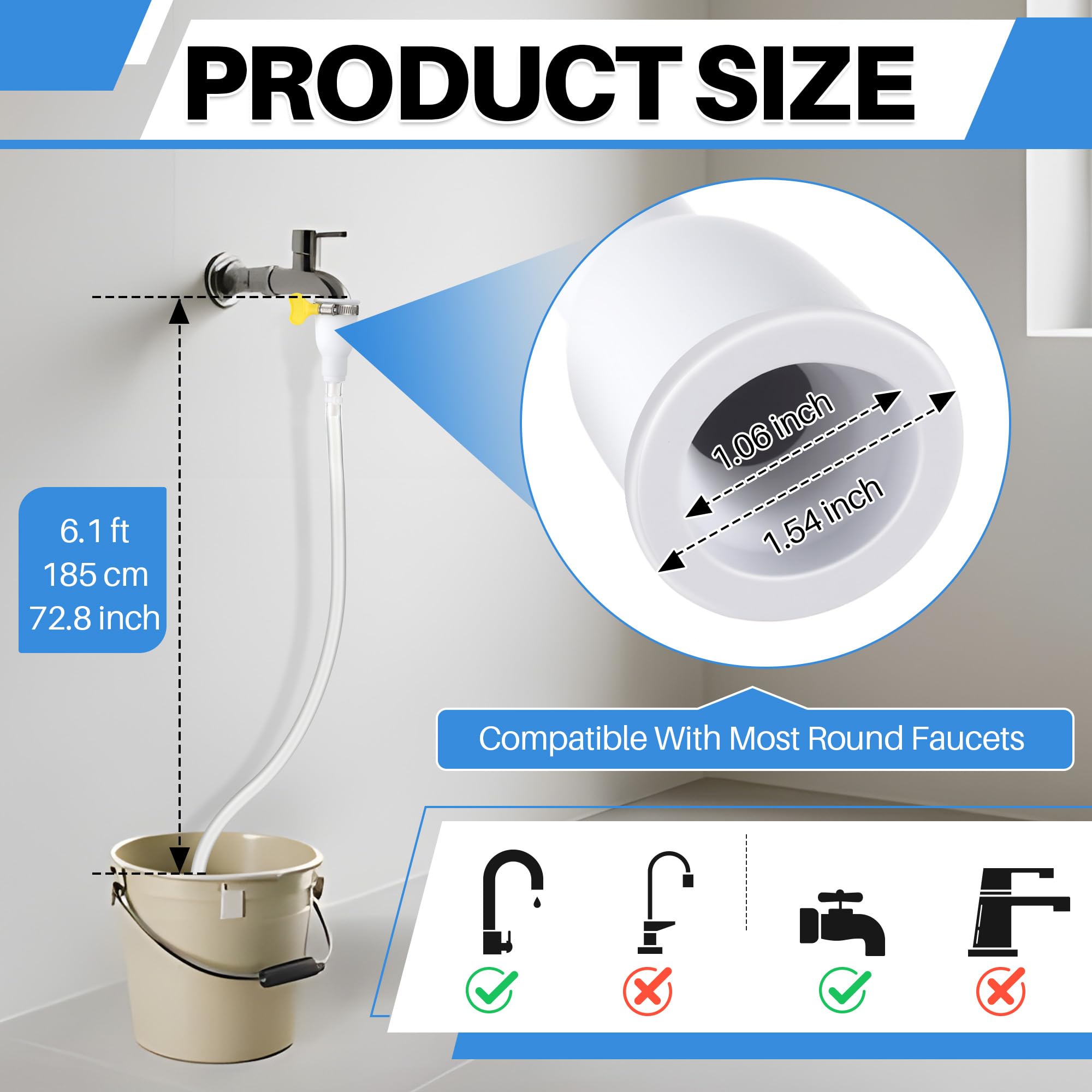 Frienda adjustable faucet connector securely fits round faucets for versatile use.