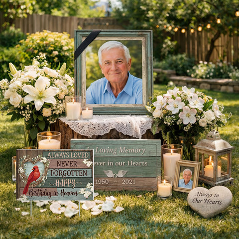 Frienda backyard garden display yard sign, easy setup for memorial moments.