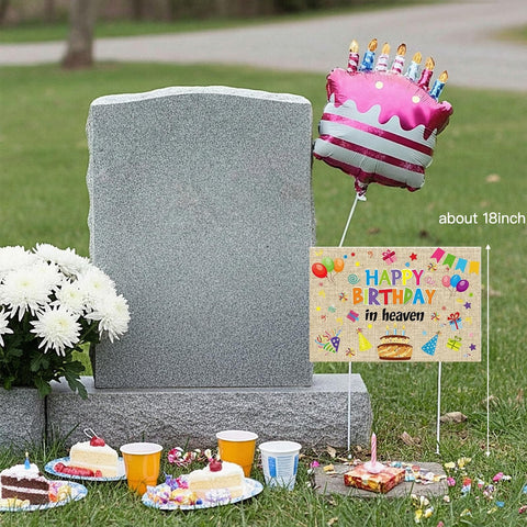 Frienda heavenly sign creates a respectful graveyard display.