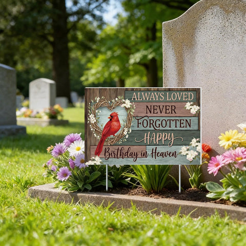 Frienda Happy Birthday in Heaven yard sign with stake, durable outdoor memorial.