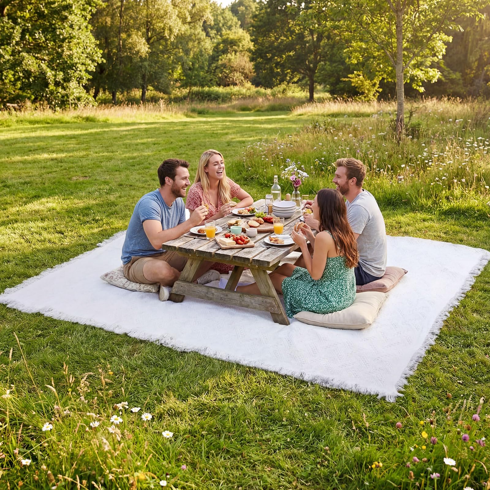Frienda outdoor wedding backdrop blanket used for elegant photos.