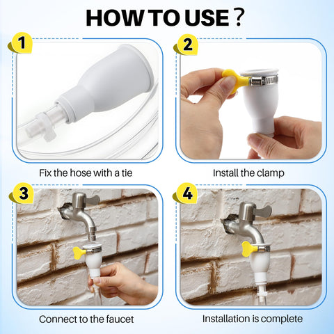 Frienda stainless steel clamp helps secure the hose at the faucet end.