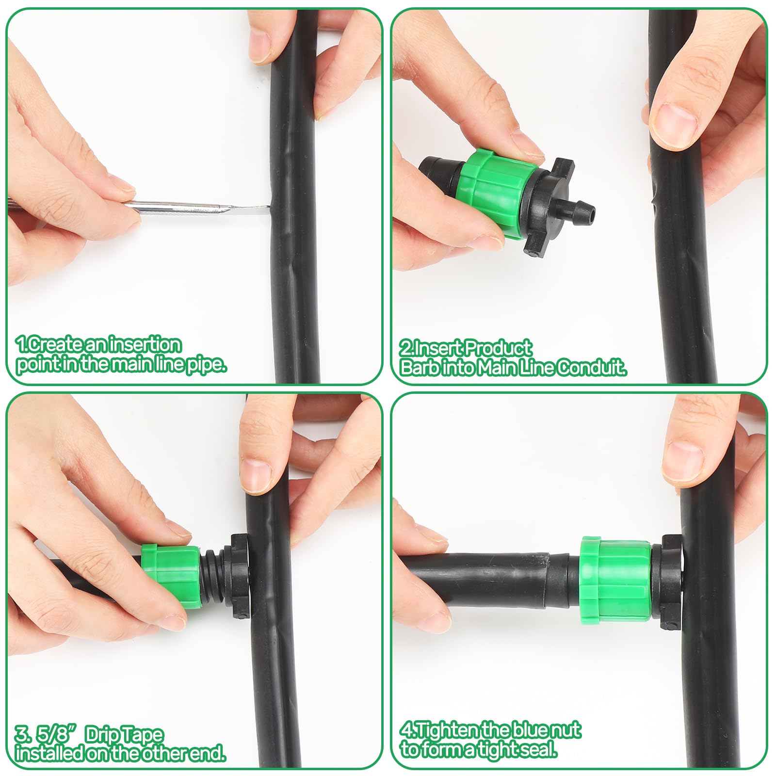 Frienda twist-lock drip line connector provides tight, leak-resistant connections.
