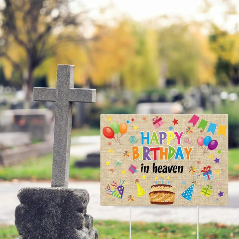 Frienda weatherproof yard sign endures rain and sun during cemetery events.