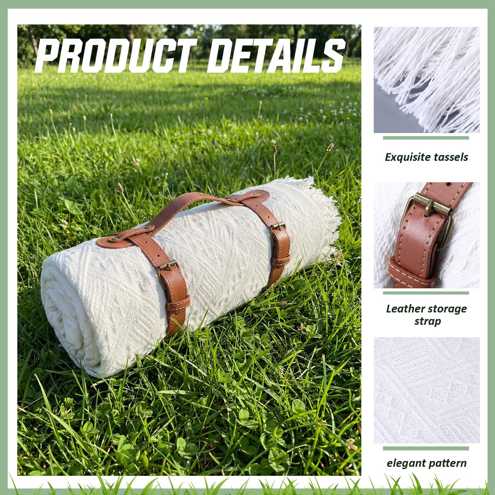 Frienda woven cotton texture blanket showing breathable, soft surface for sitting.