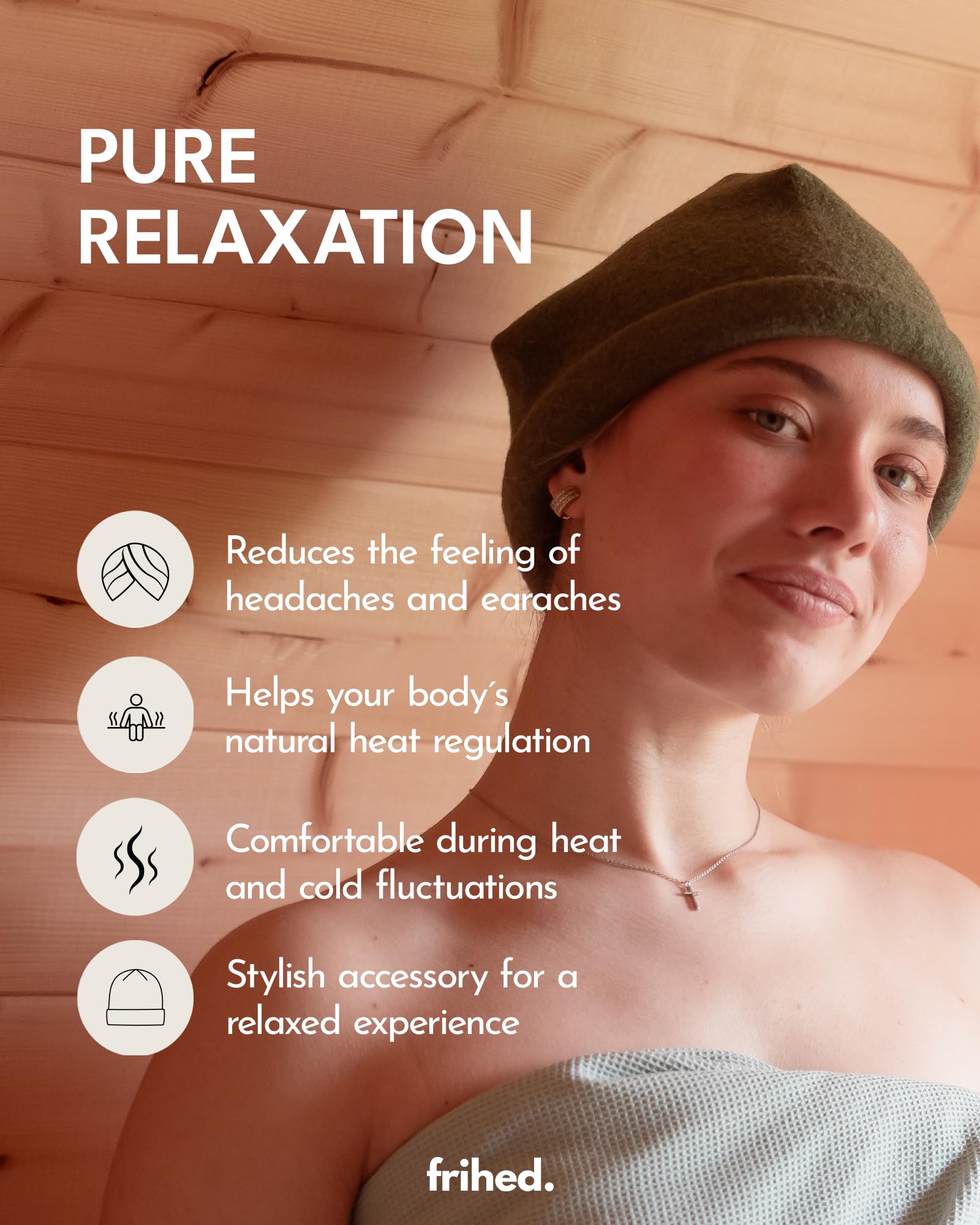 frihed sauna hat-2mm-thin-design front view highlights slim, comfortable fit.