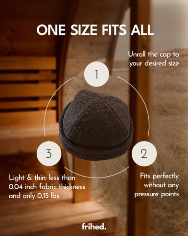 frihed. sauna hat weighs about 65 g for easy, unobtrusive wear.