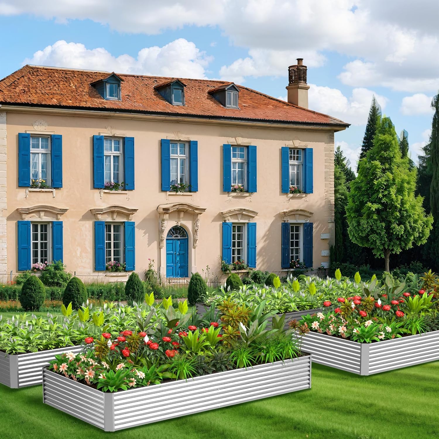 Frizione galvanized bed supports versatile vegetable and flower gardening outdoors.