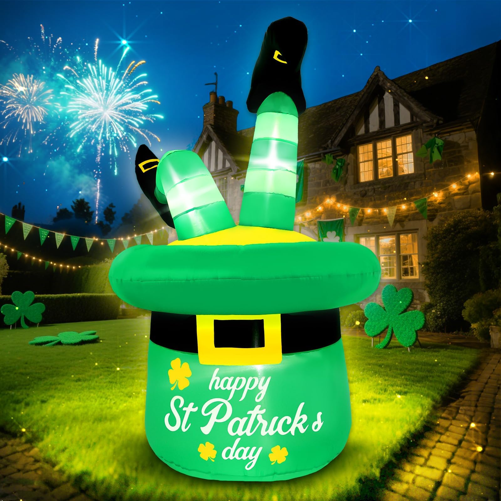 Frojuly st patrick's day inflatable leprechaun hat, playful yard decor for outdoor celebrations.