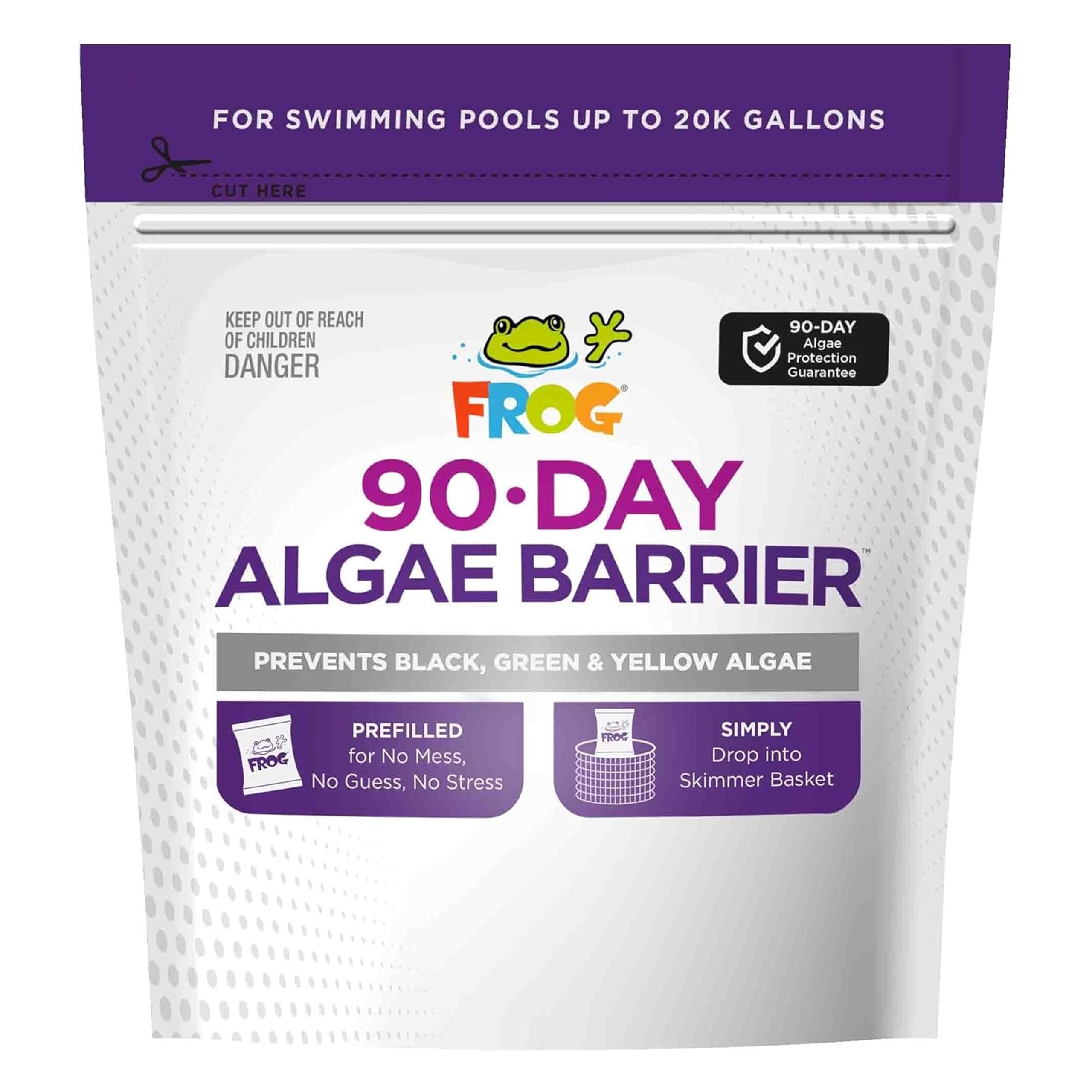 FROG 90-Day Algae Barrier pod in skimmer for easy pool protection