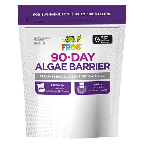 FROG 90-Day Algae Barrier pod in skimmer for effortless pool algae prevention.