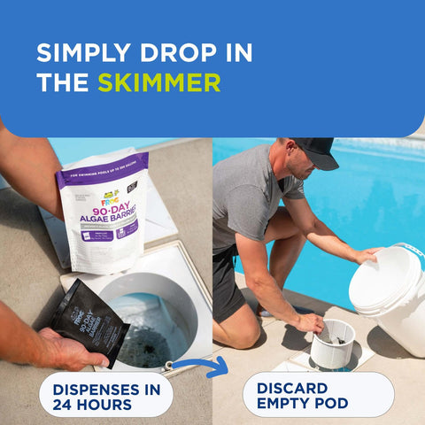 FROG above-ground pool setup with no-foam formula avoids fizz and staining.