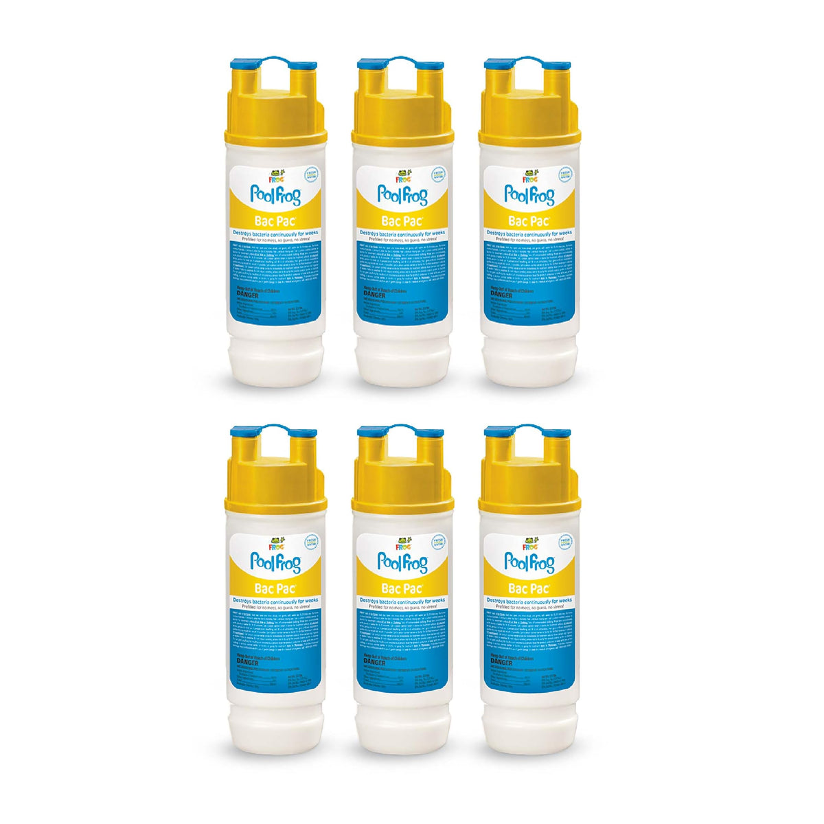 FROG Bac Pac replacement cartridges in a six pack for easy pool sanitizing