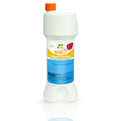 FROG BAM bottle inside a Pool FROG Cycler for algae prevention.