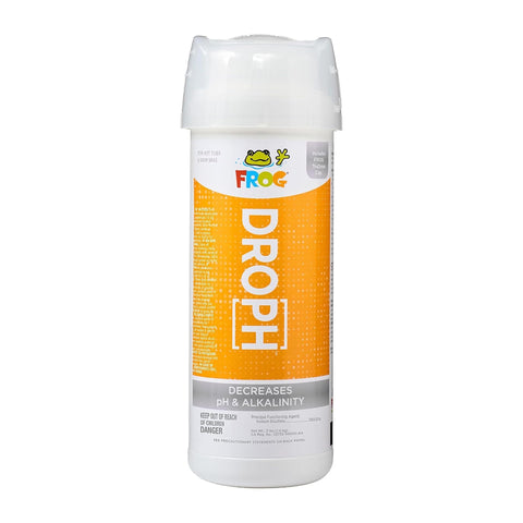 FROG DropH bottle-cap closeup showing spill-free TruDose dosing for easy balancing.