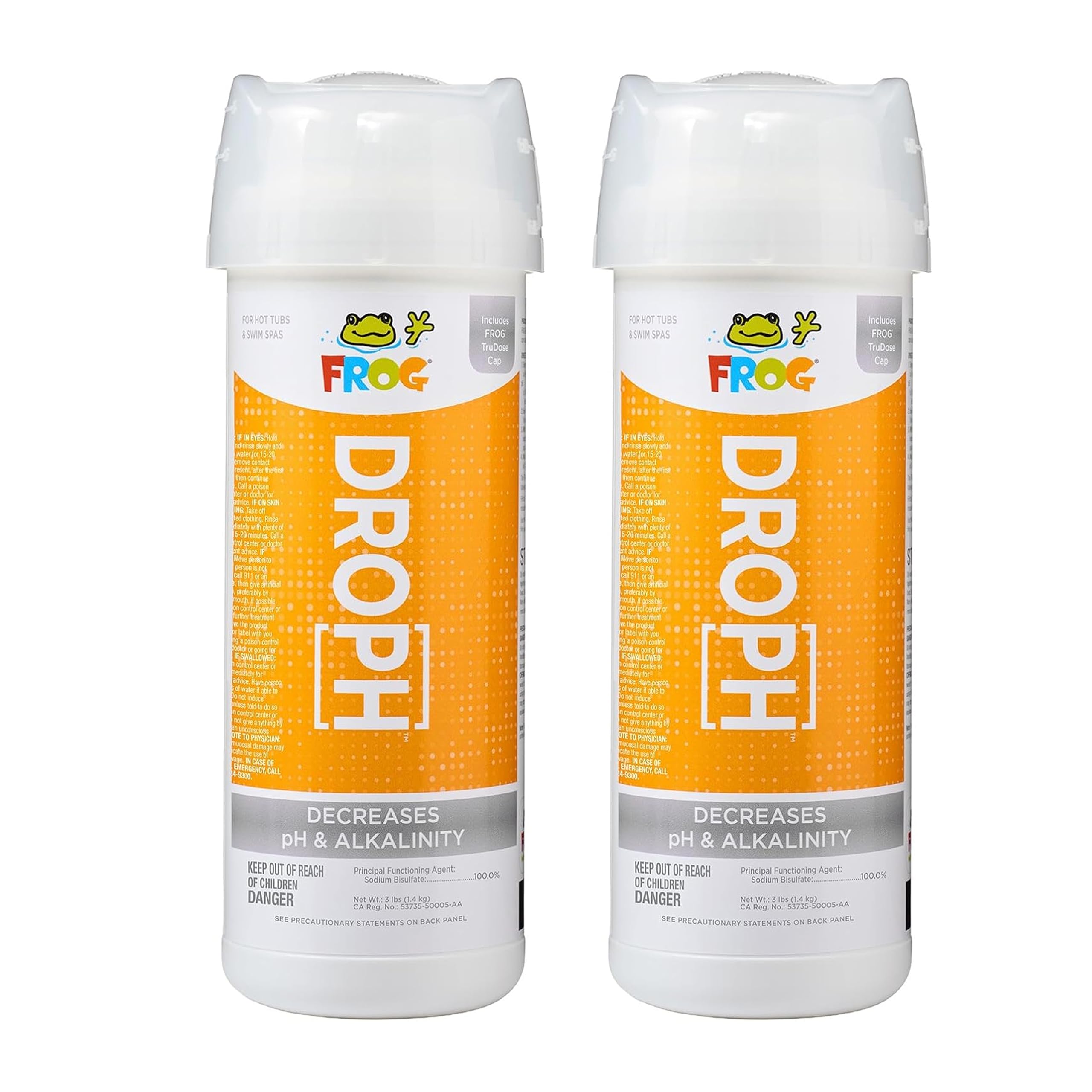FROG DropH bottle with TruDose cap front view for easy dosing in spas.