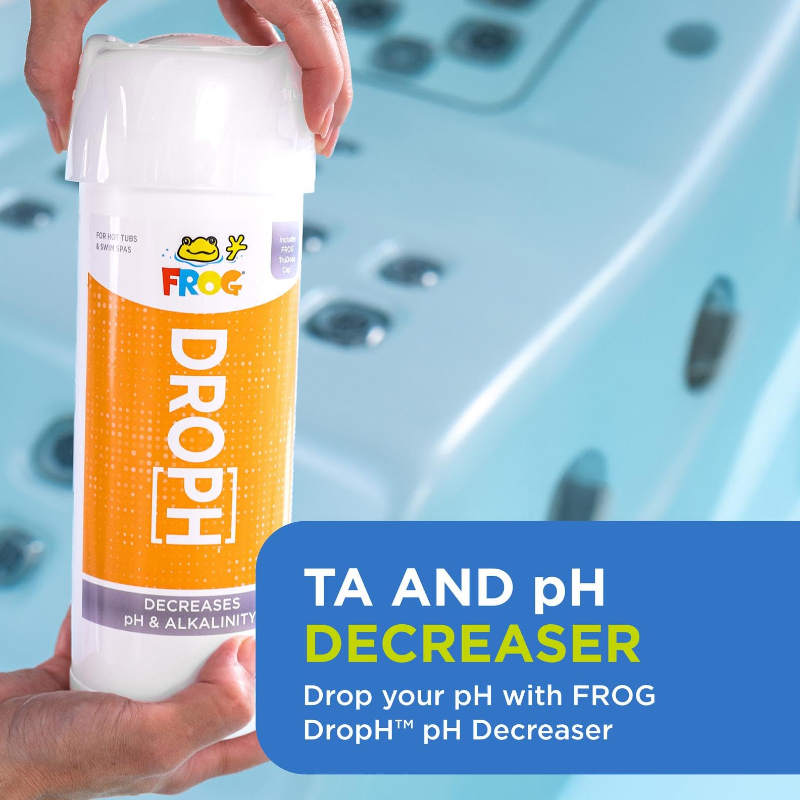 FROG DropH dosing guide closeup highlighting simple steps for balancing.