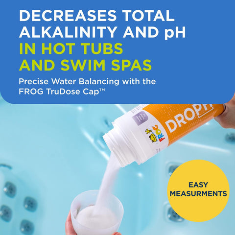 FROG DropH measuring-cap closeup illustrating precise, intuitive dosing for hot tubs.