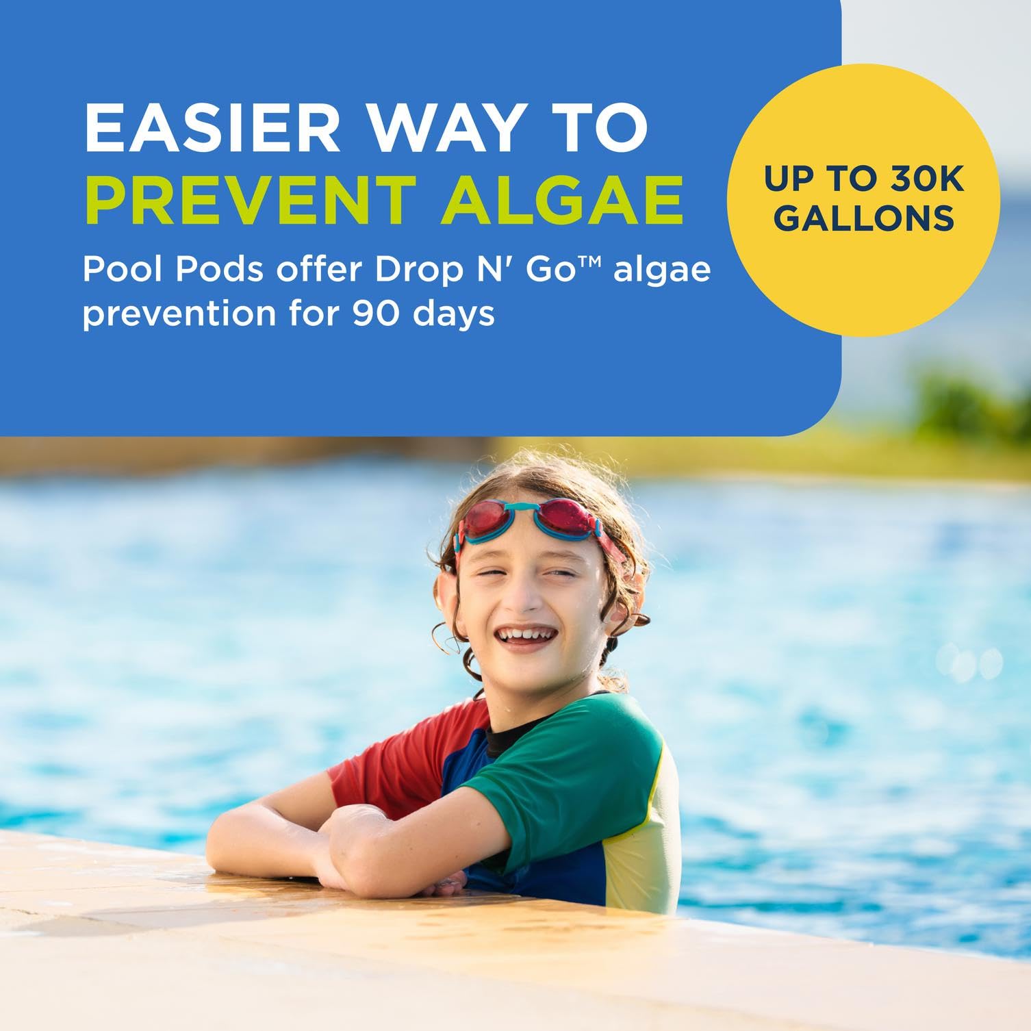 FROG dry formula algaecide pod dispensing in the skimmer for easy maintenance.