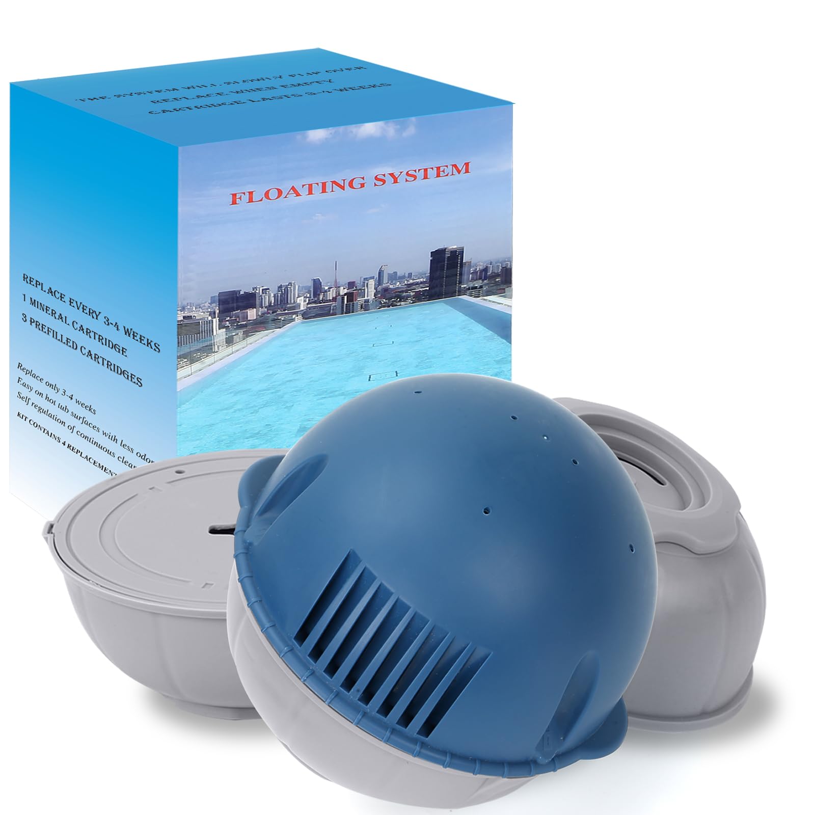Frog Ease mineral cartridge in floating system balancing pH for smoother hot tub water.
