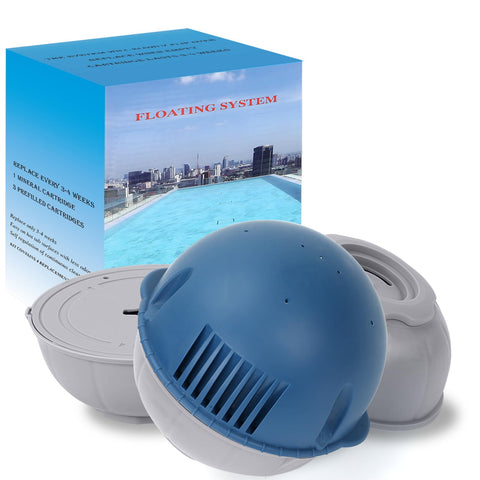 Frog Ease mineral cartridge in floating system balancing pH for smoother hot tub water.