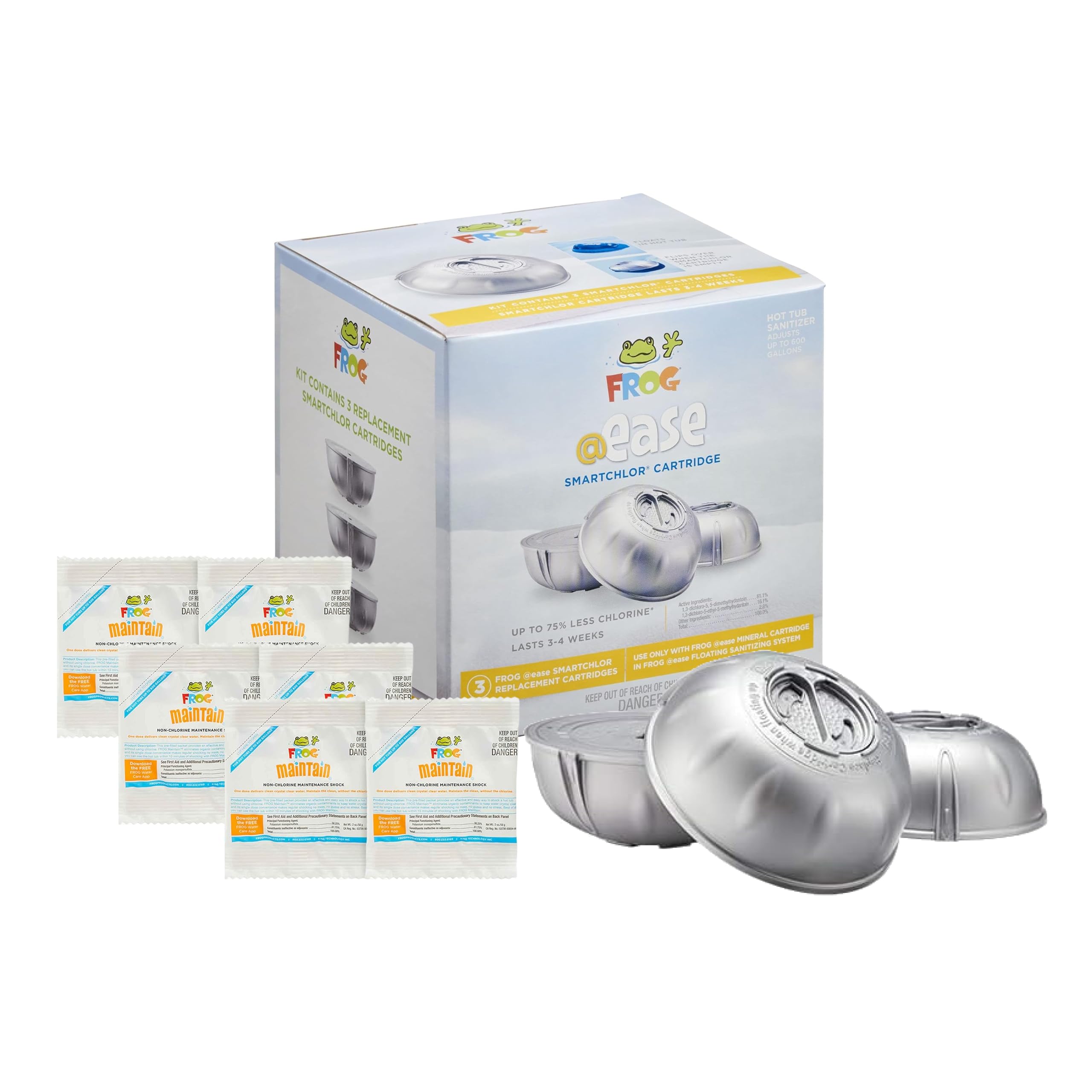 FROG @Ease SmartChlor cartridge pack ready for hot tub maintenance