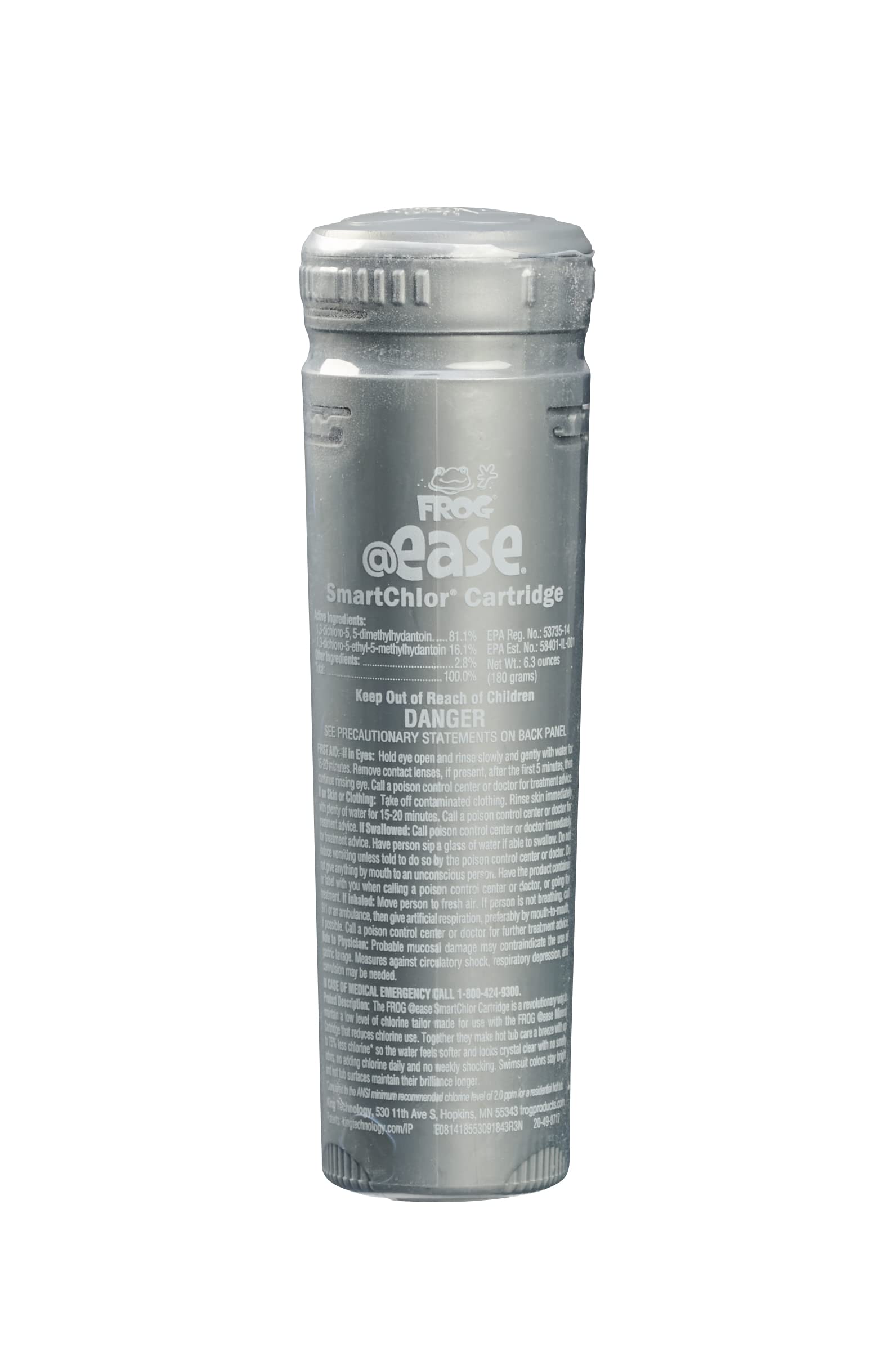Close-up of FROG SmartChlor cartridge showing prefilled design for mess-free use.