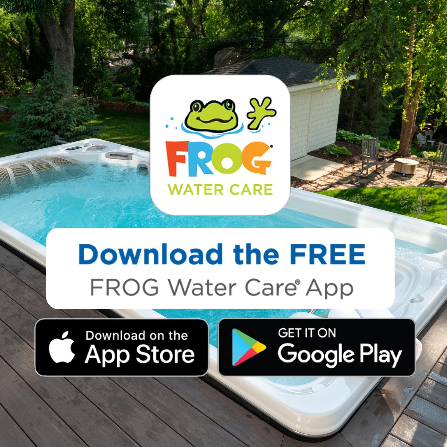 Swim spa scene highlighting easy maintenance with FROG SmartChlor
