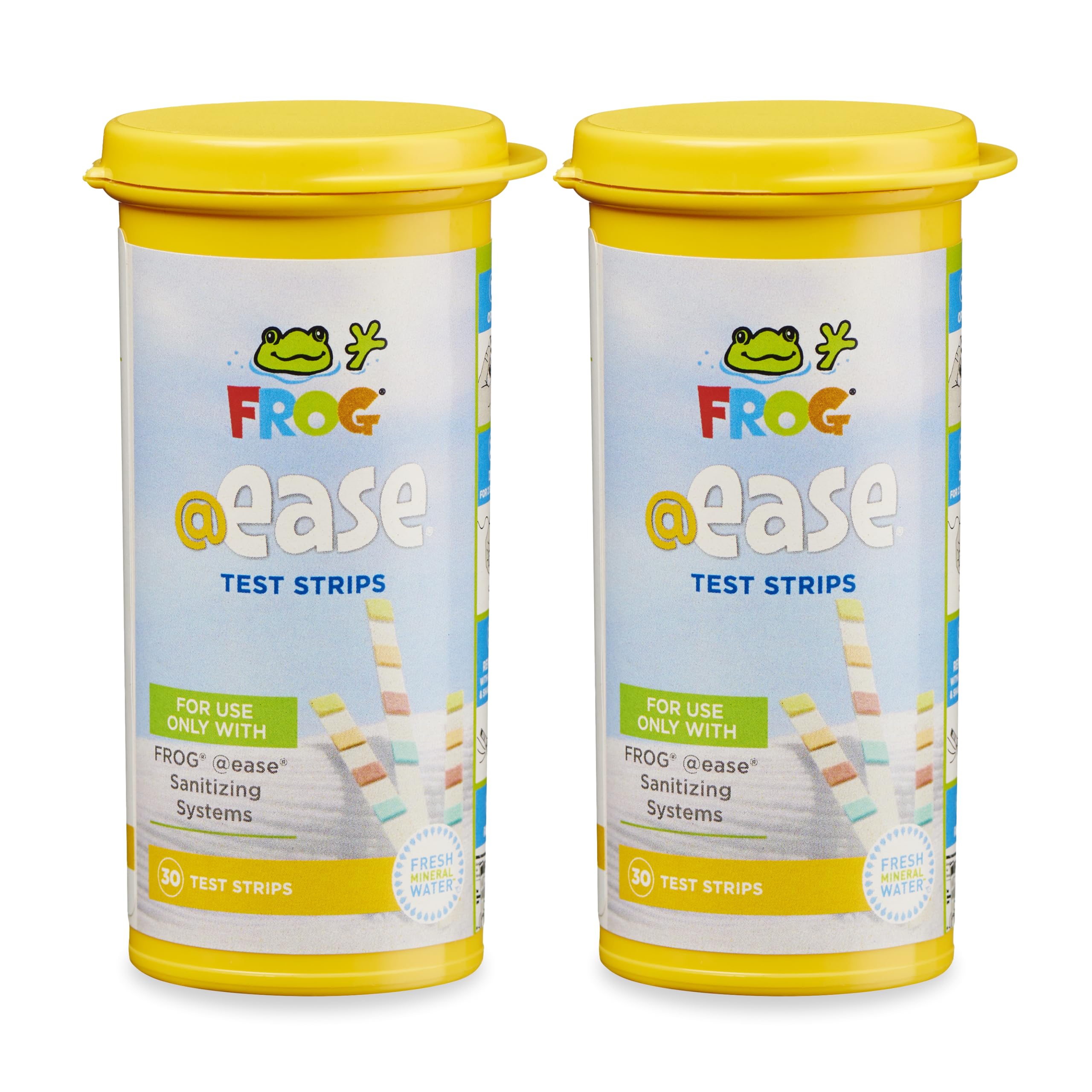 FROG EASE test strips bottle showing 60-count for easy home spa testing.
