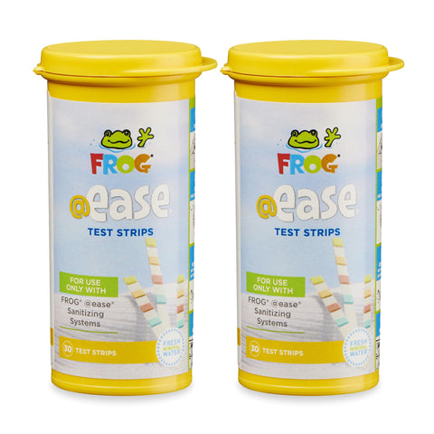 FROG EASE test strips bottle showing 60-count for easy home spa testing.