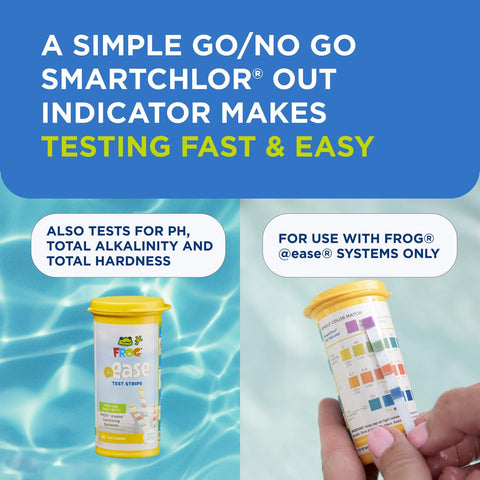 FROG EASE bottle with 30 strips for weekly water checks.
