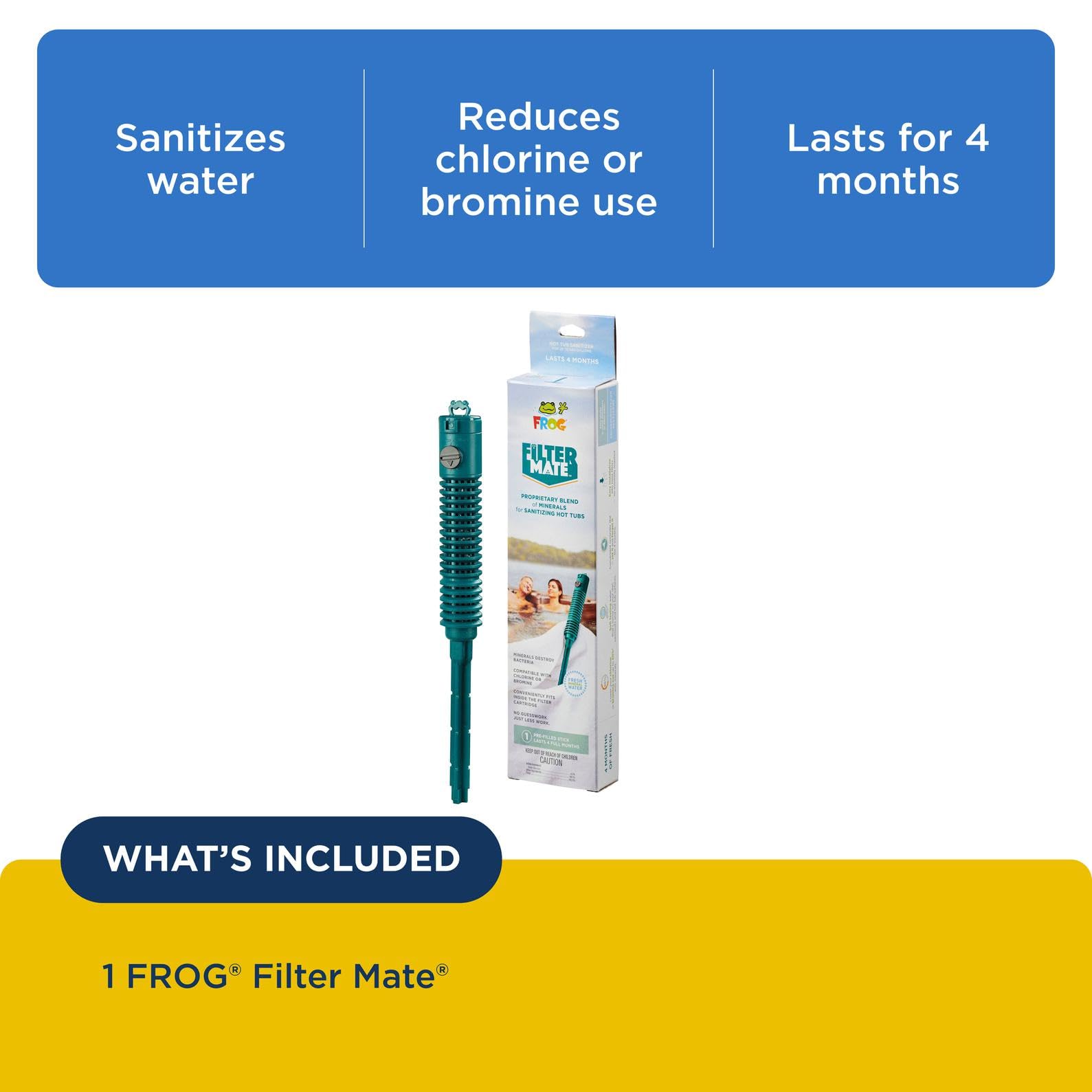 FROG Filter Mate easy installation image highlights no assembly required.