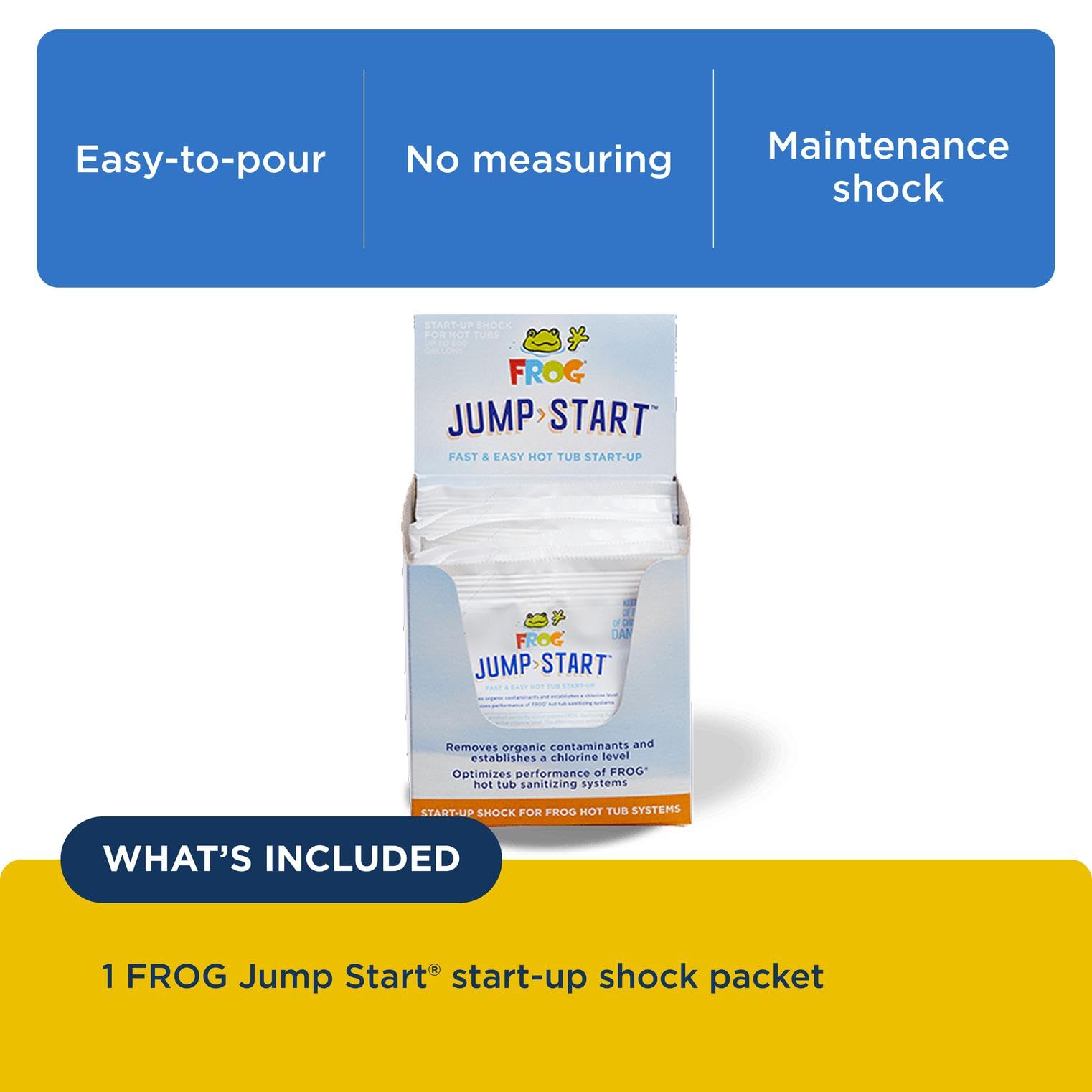 FROG hot tub startup setup with prefilled packet ready to pour for convenient care